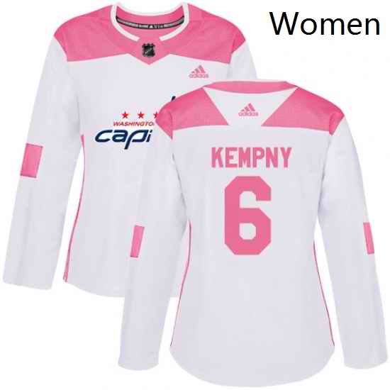 Womens Adidas Washington Capitals 6 Michal Kempny Authentic White Pink Fashion NHL Jersey